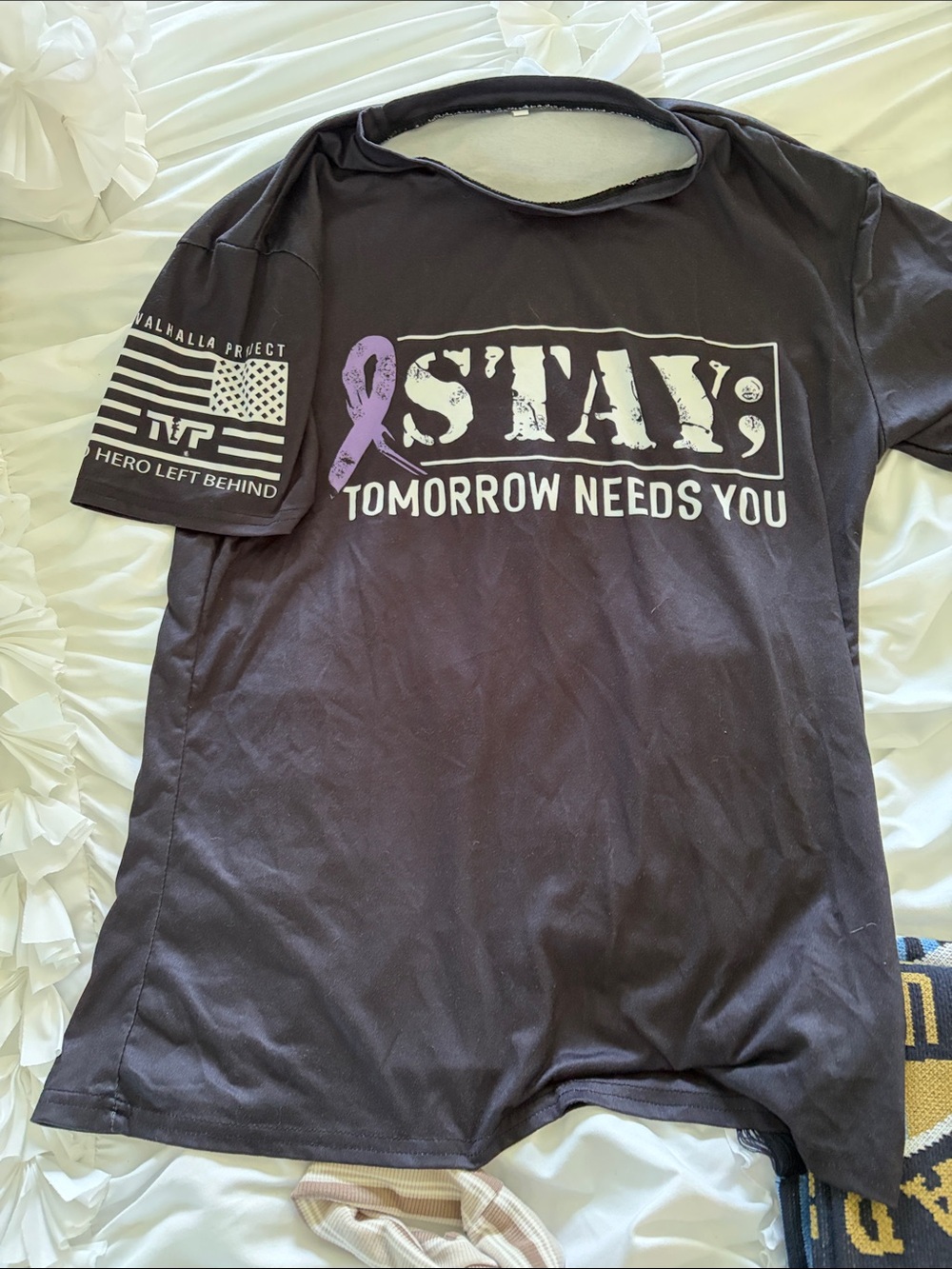 Stay Tomorrow Needs You Graphic Tee - Black with Purple Ribbon